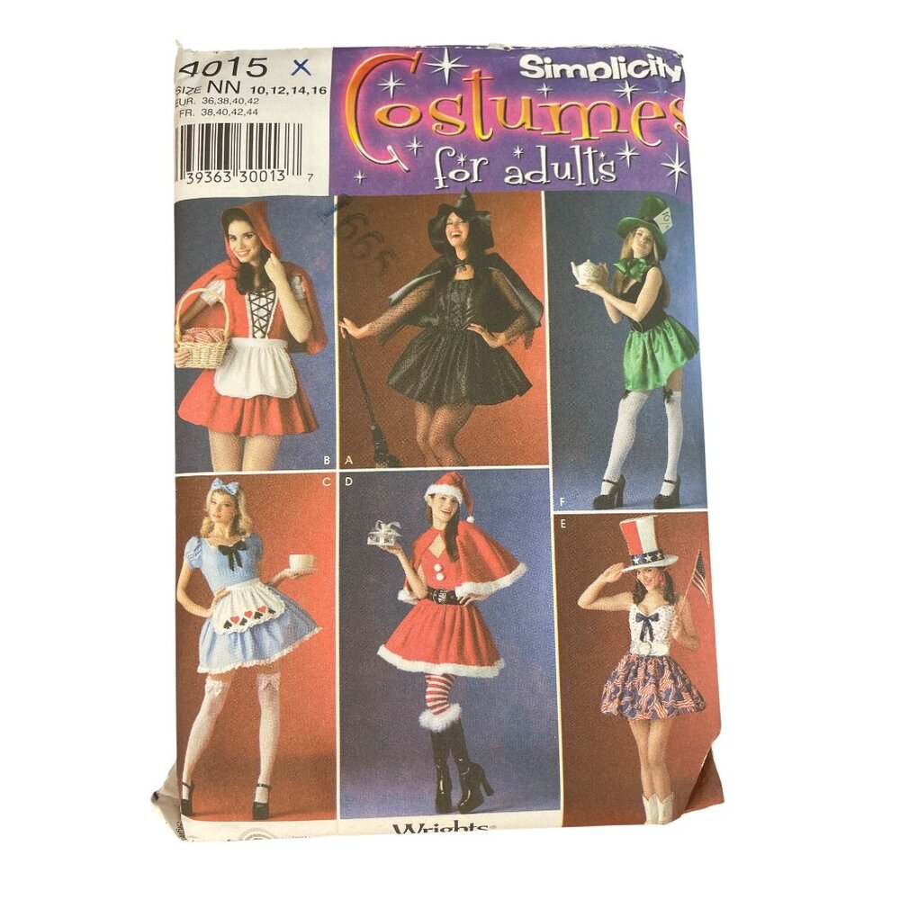 Simplicity 4015 Costume Alice Riding Hood Santa Leprechaun Pattern Size 10-16